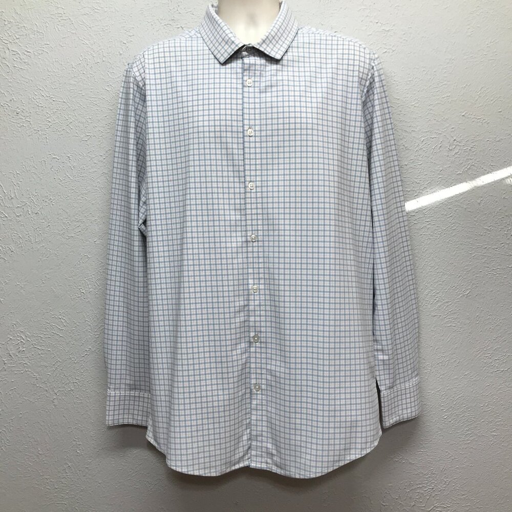 Mizzen + Main Performance Dress Shirt Mens XL Trim Fit Blue/Gray and White Check